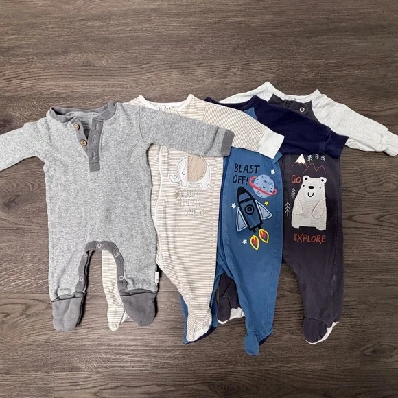Newborn Burt's Bees Babyx1, Gerberx3 Footies Set w Elbow Patches & Graphics - Picture 11 of 11